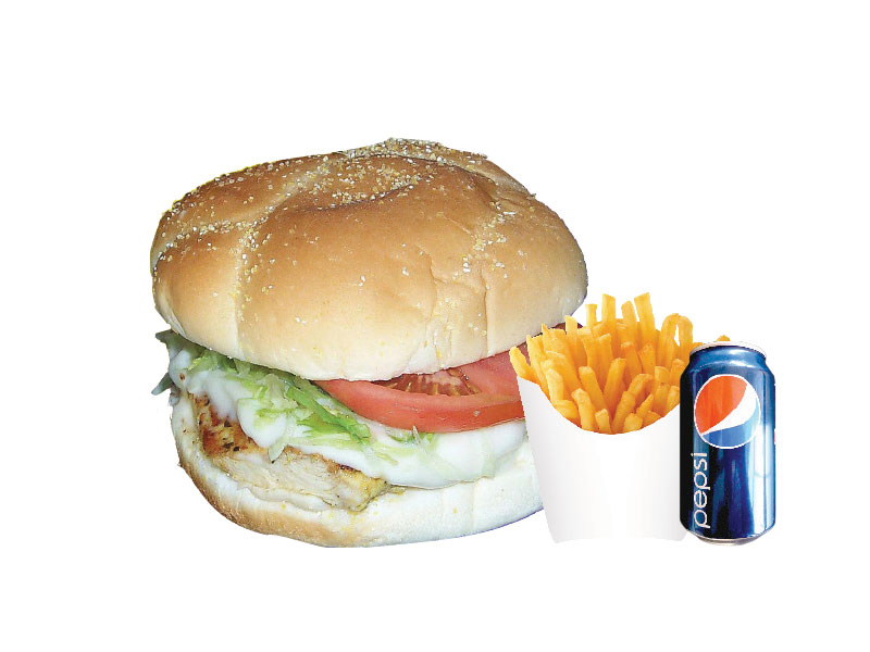 2)  Chicken burger + 1 small fries + 1 pepsi